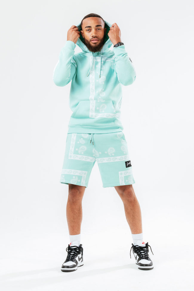 TEAL PAISLEY FLORAL MENS PULLOVER HOODIE