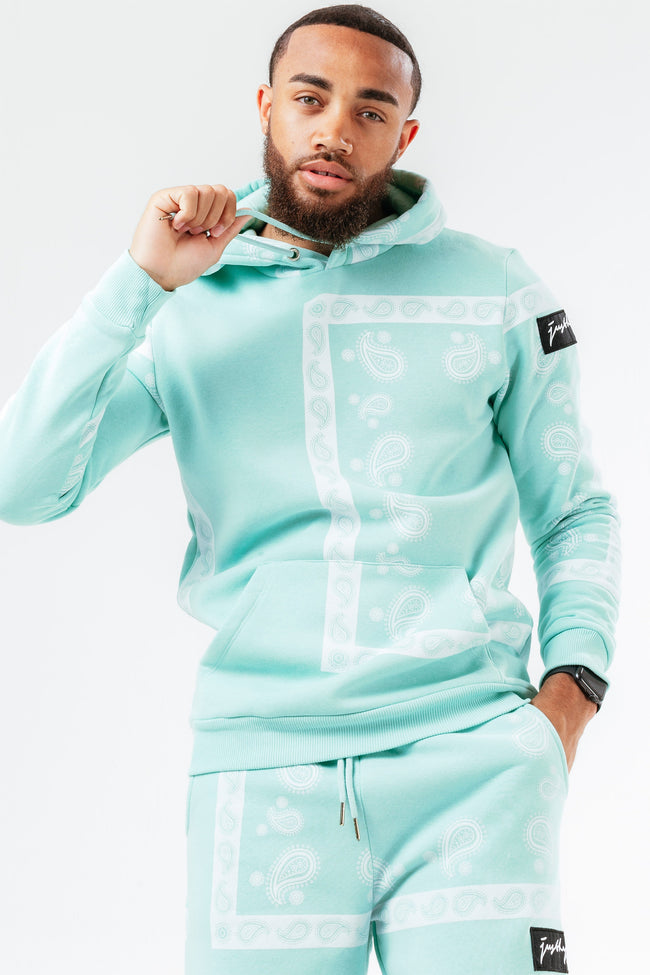 TEAL PAISLEY FLORAL MENS PULLOVER HOODIE