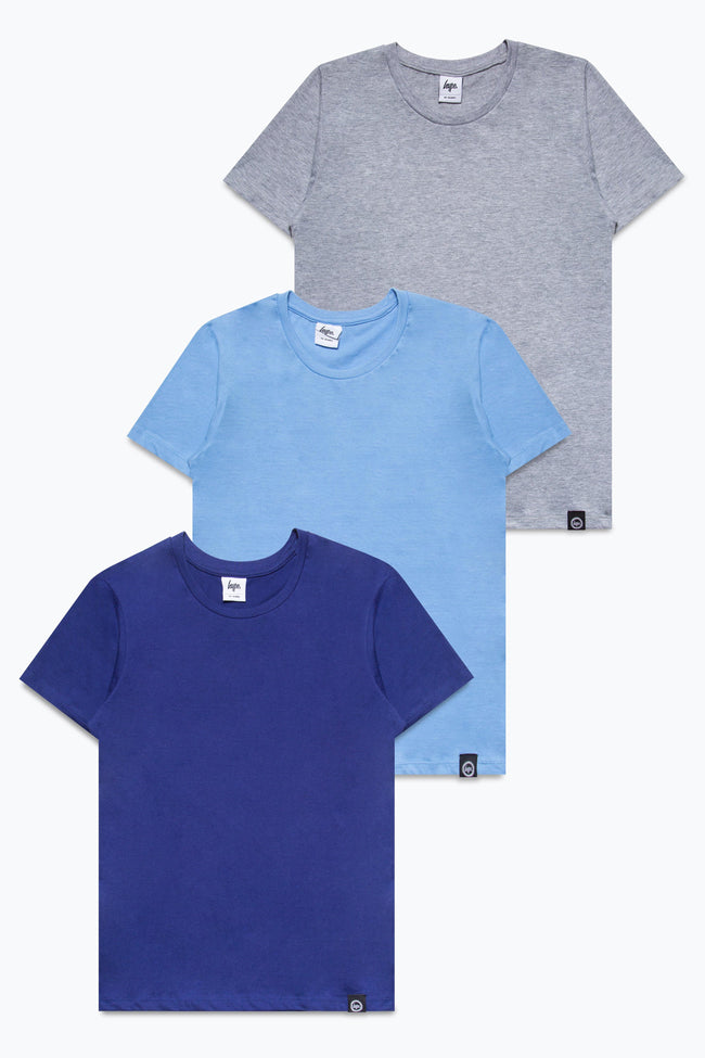 HYPE THREE PACK BLUE & GREY KIDS T-SHIRTS