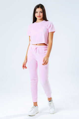 Hype Pink Velour Kids Crop T-Shirt