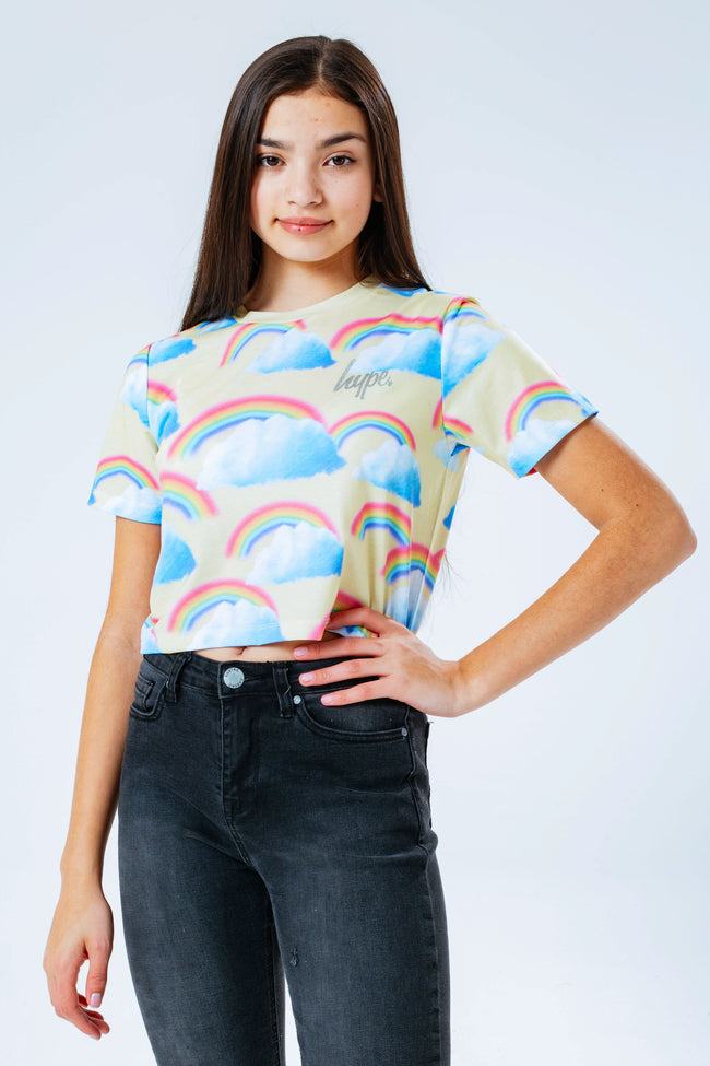 HYPE LEMON RAINBOW GIRLS CROP T-SHIRT