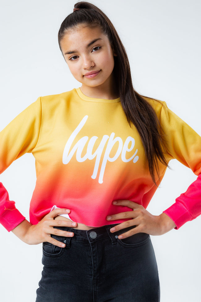 HYPE SUNSET FADE GIRLS CROP CREW NECK