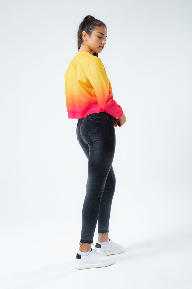 HYPE SUNSET FADE GIRLS CROP CREW NECK