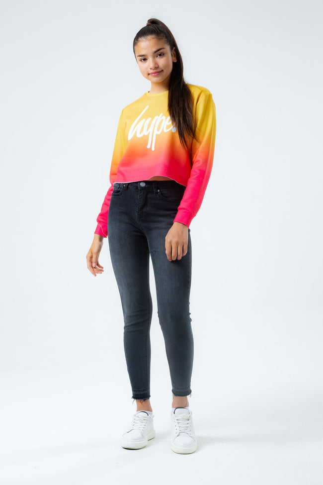 HYPE SUNSET FADE GIRLS CROP CREW NECK