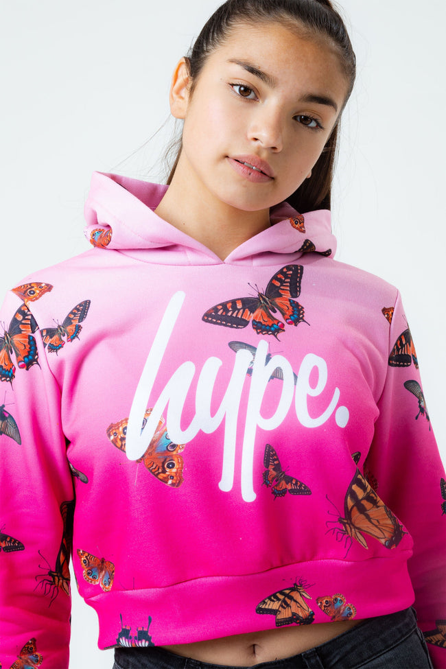 BUTTERFLY FADE GIRLS CROP PULLOVER HOODIE