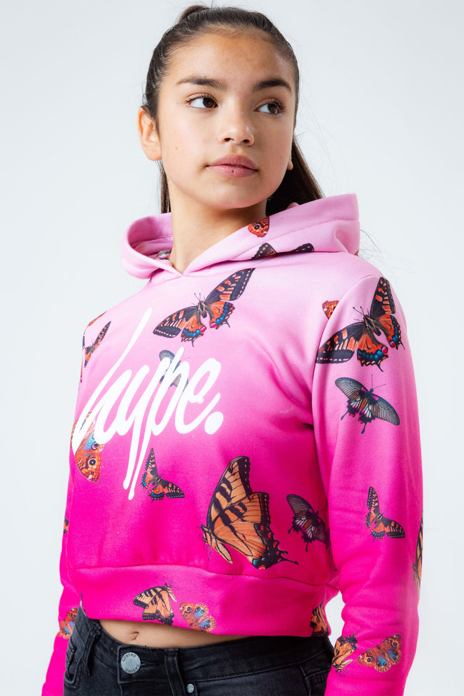 BUTTERFLY FADE GIRLS CROP PULLOVER HOODIE