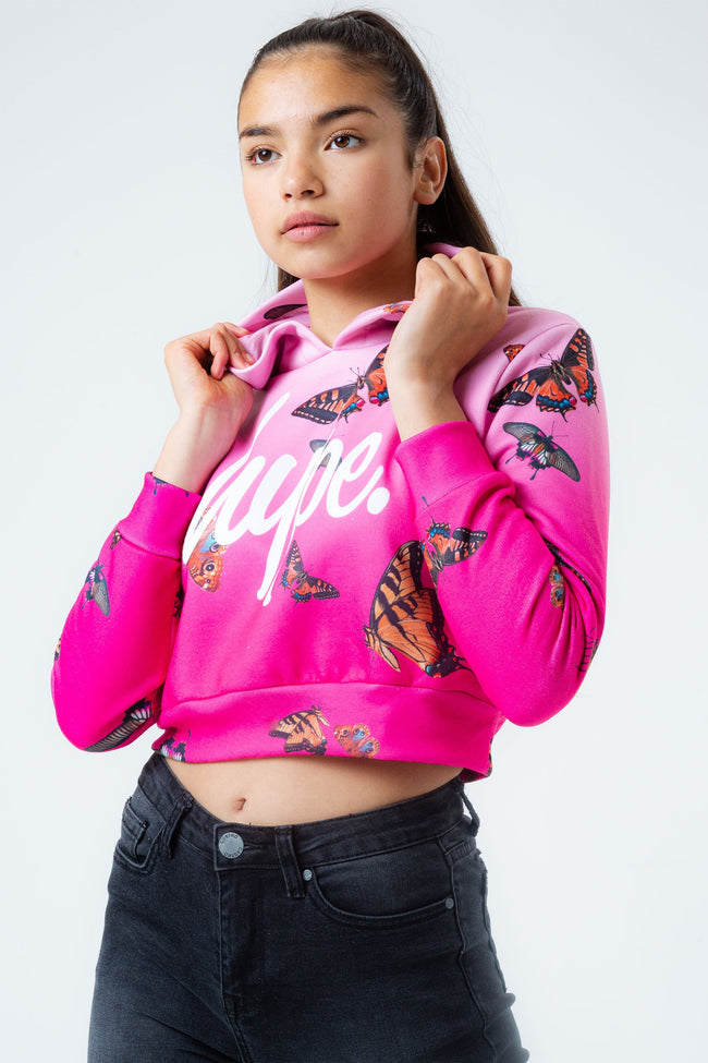 BUTTERFLY FADE GIRLS CROP PULLOVER HOODIE