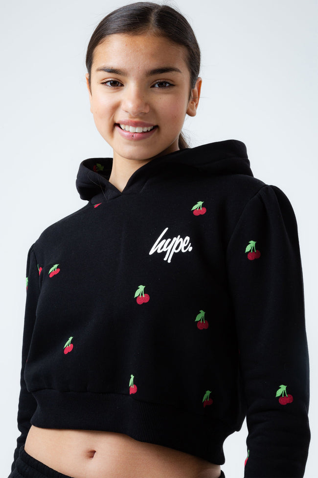 HYPE CHERRY BALLOON SLEEVE GIRLS CROP PULLOVER HOODIE