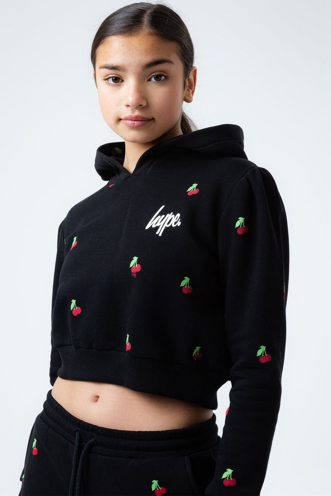 HYPE CHERRY BALLOON SLEEVE GIRLS CROP PULLOVER HOODIE