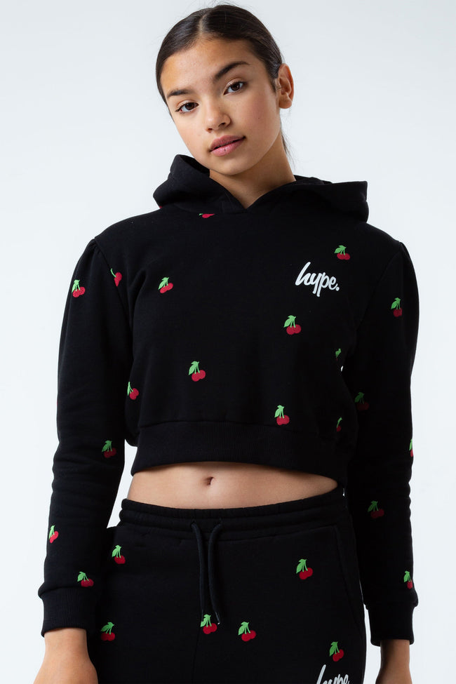 HYPE CHERRY BALLOON SLEEVE GIRLS CROP PULLOVER HOODIE