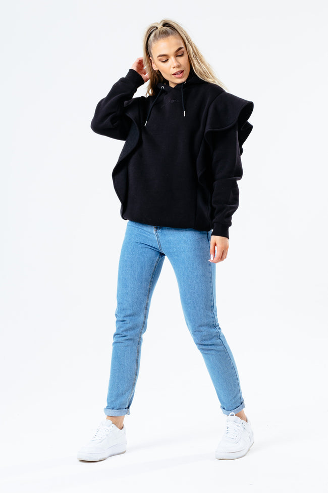 Hype Black Scribble Logo Frill Women'S Pullover Hoodie