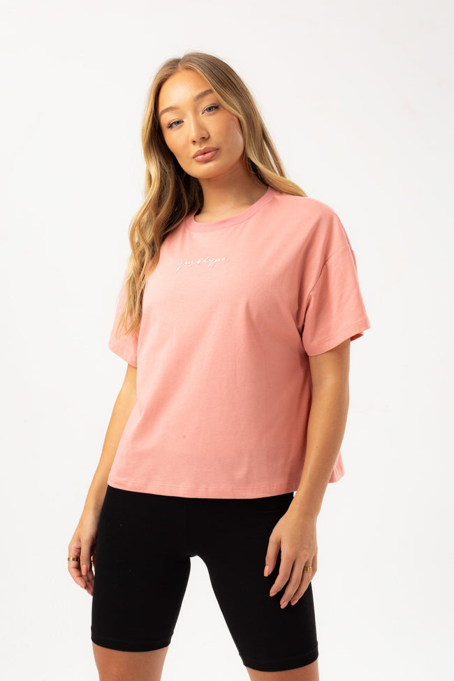 HYPE WOMENS BLUSH SCRIBBLE EMBROIDERY BOXY T-SHIRT