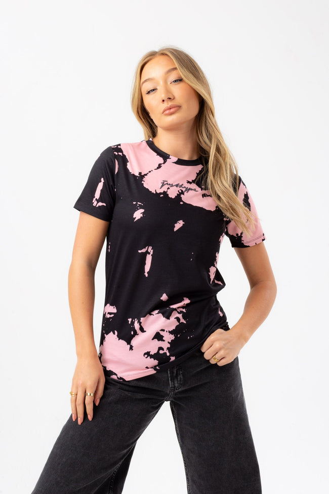 HYPE WOMENS BLACK PINK TIE DYE JUSTHYPE T-SHIRT