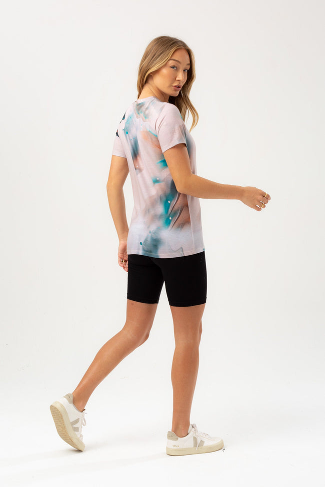 HYPE WOMENS MILK MARBLE JUSTHYPE WOVEN TAB T-SHIRT