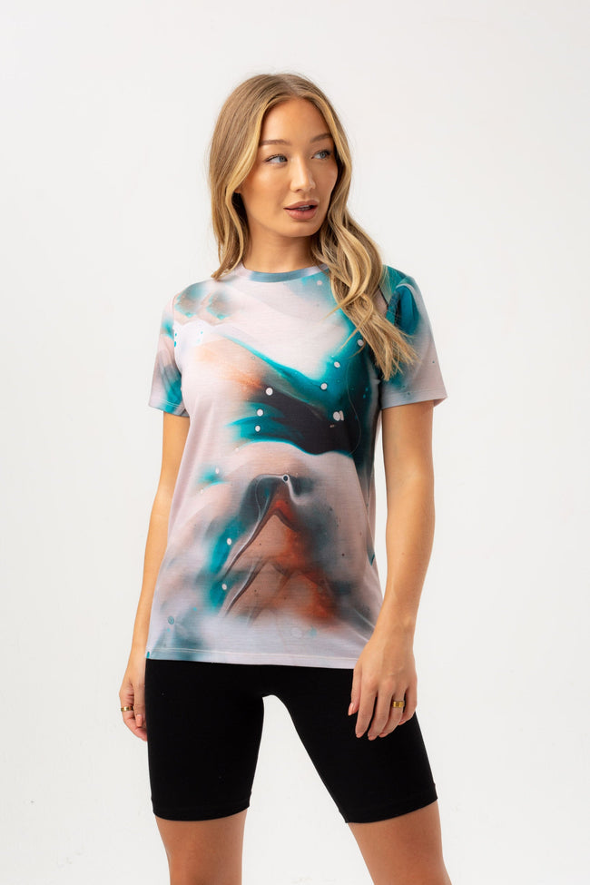 HYPE WOMENS MILK MARBLE JUSTHYPE WOVEN TAB T-SHIRT