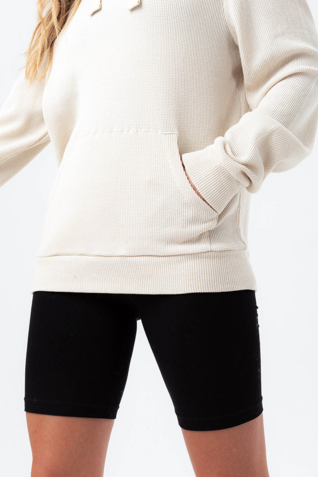 HYPE WOMENS ALMOND MILK JUSTHYPE WAFFLE DRAWCORD HOODIE