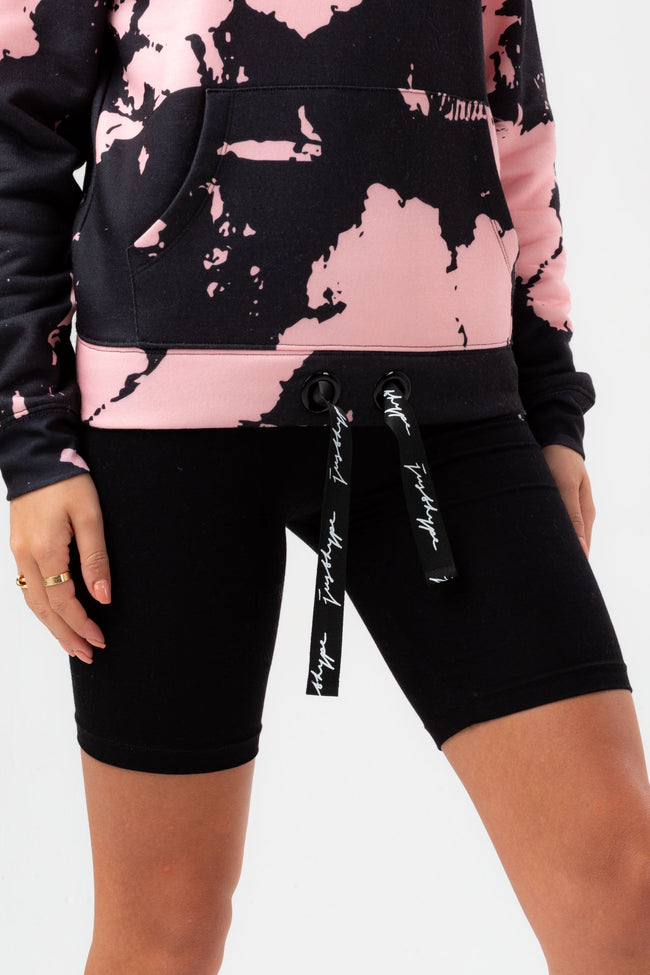 HYPE WOMENS BLACK PINK TIE DYE JUSTHYPE DRAWCORD HOODIE