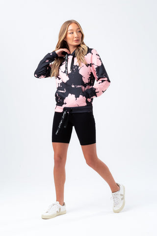 HYPE WOMENS BLACK PINK TIE DYE JUSTHYPE DRAWCORD HOODIE