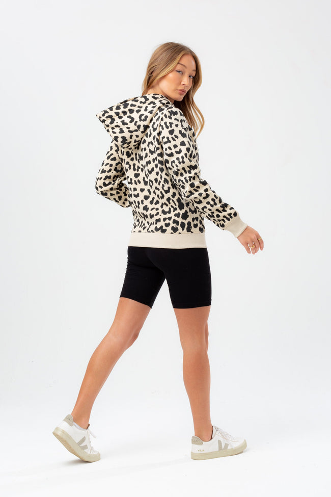 HYPE WOMENS CREAM CHEETAH JUSTHYPE DRAWCORD HOODIE