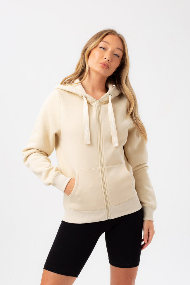 HYPE WOMENS CREAM JUSTHYPE SCRIBBLE DRAWCORD ZIP HOODIE