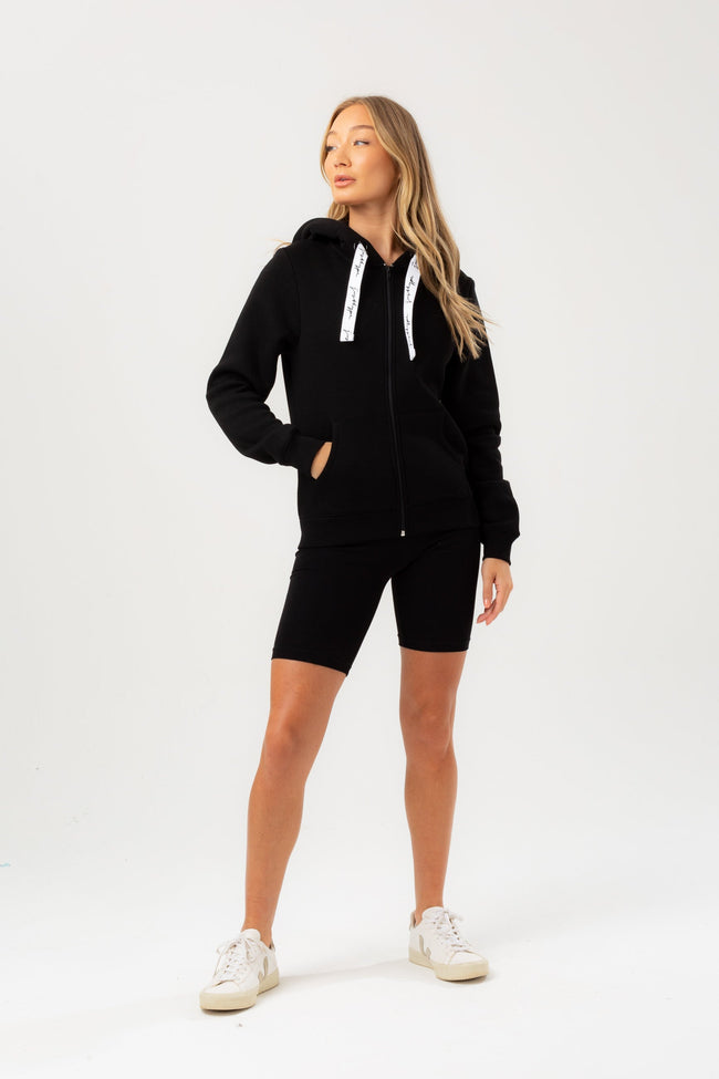 HYPE WOMENS BLACK JUSTHYPE SCRIBBLE DRAWCORD ZIP HOODIE