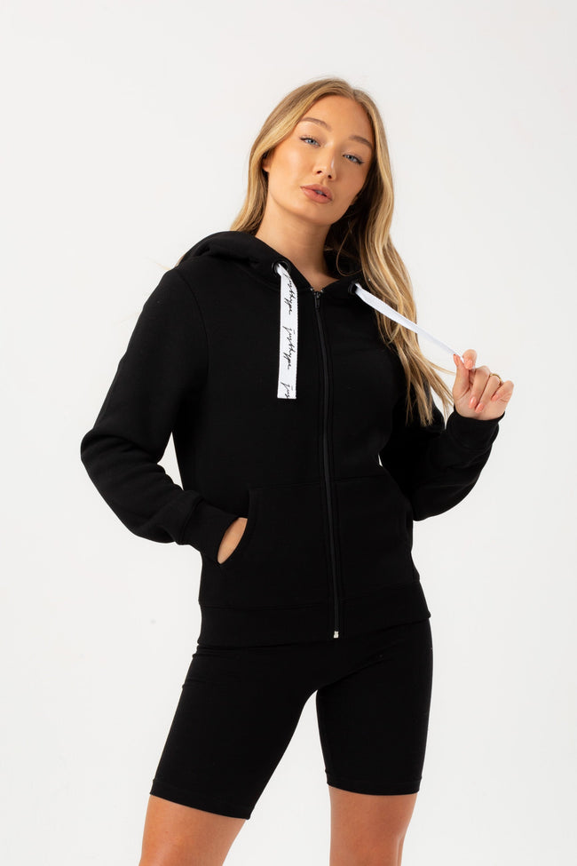 HYPE WOMENS BLACK JUSTHYPE SCRIBBLE DRAWCORD ZIP HOODIE