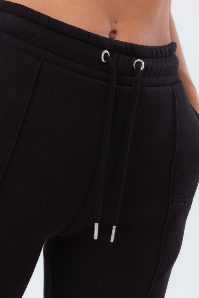 HYPE WOMENS BLACK EXPOSED OVERLOCK JUSTHYPE JOGGERS