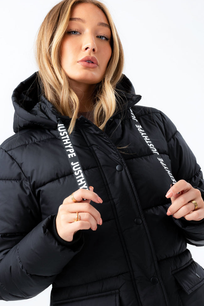 HYPE WOMENS BLACK PADDED LONGLINE JACKET