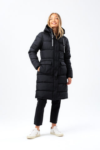 HYPE WOMENS BLACK PADDED LONGLINE JACKET