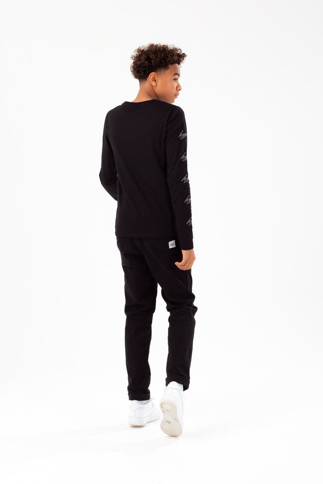 HYPE BOYS BLACK REFLECTIVE SCRIBBLE L/S T-SHIRT