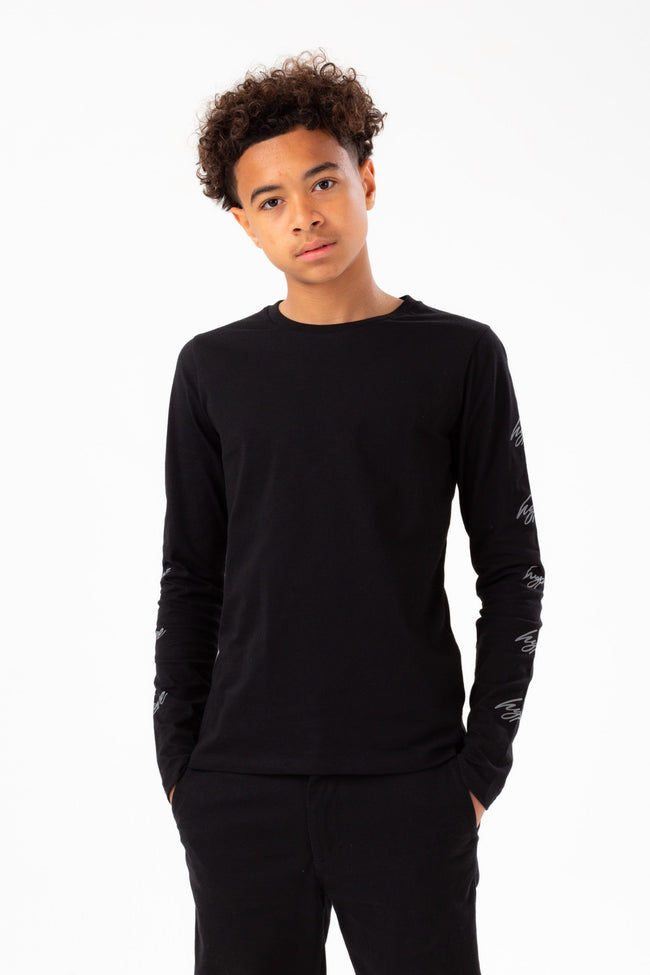 HYPE BOYS BLACK REFLECTIVE SCRIBBLE L/S T-SHIRT