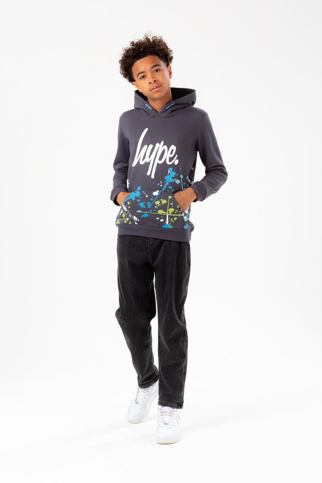 HYPE BOYS GREY SPLAT SCRIPT HOODIE