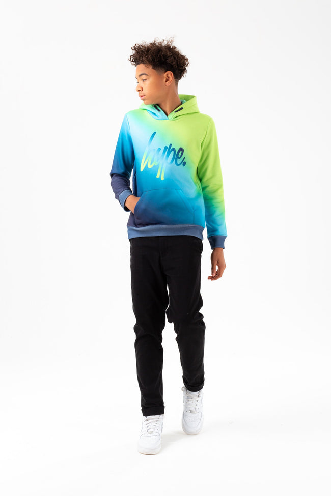 HYPE BOYS LIME BLUE FADE SCRIPT HOODIE