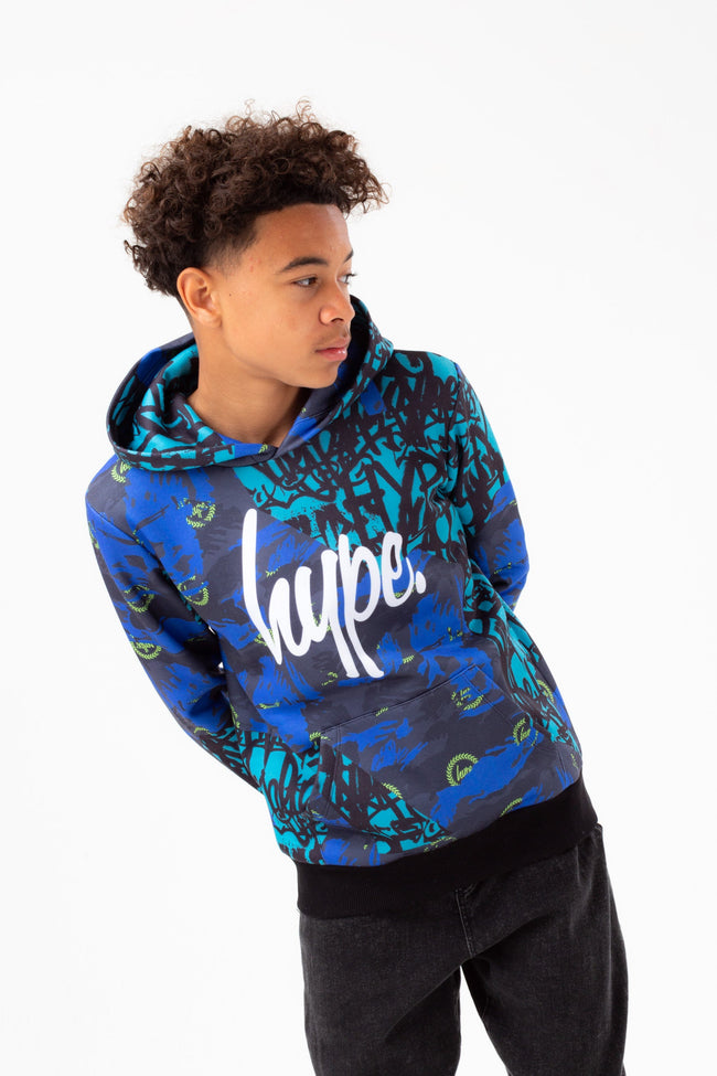 HYPE BOYS BLUE TYLER CAMO SCRIPT HOODIE