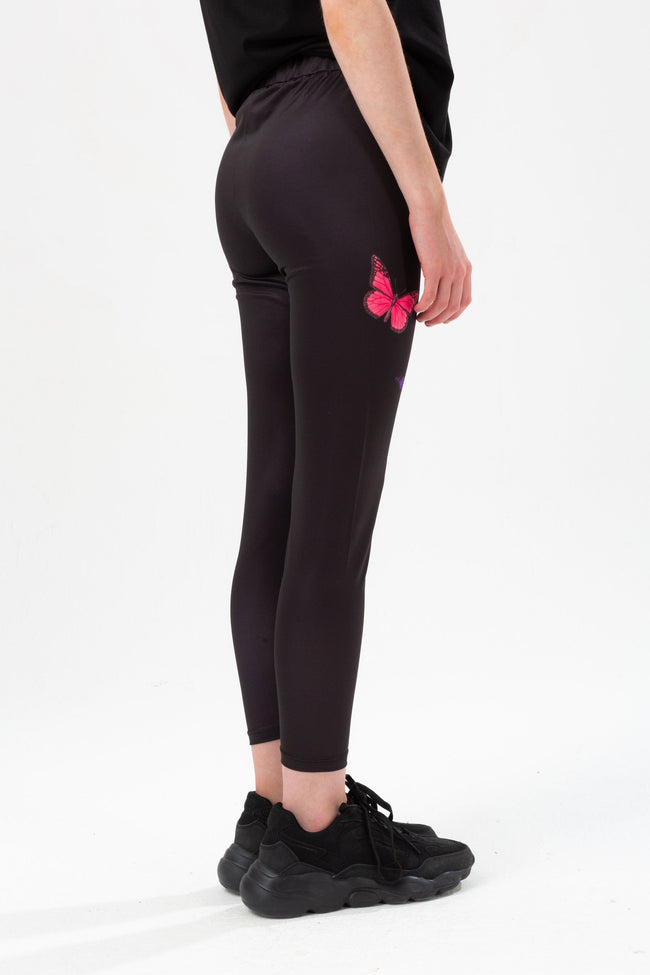 HYPE GIRLS BLACK PINK BUTTERFLY SCRIBBLE LEGGINGS