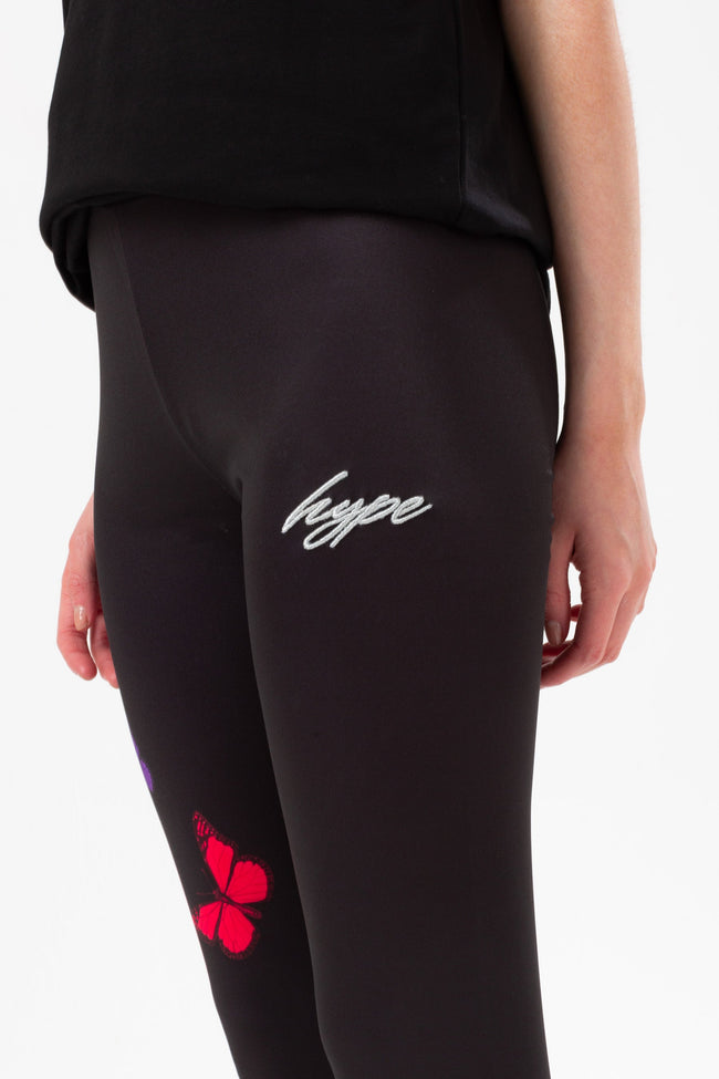 HYPE GIRLS BLACK PINK BUTTERFLY SCRIBBLE LEGGINGS