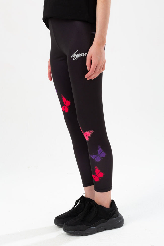 HYPE GIRLS BLACK PINK BUTTERFLY SCRIBBLE LEGGINGS