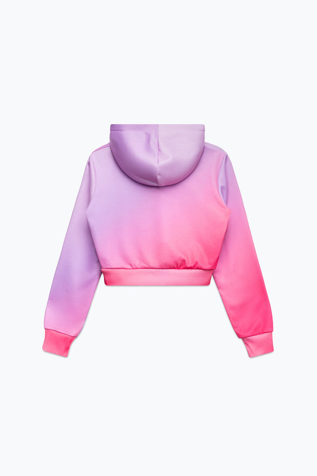 HYPE GIRLS PINK FADE HOLOGRAPHIC SCRIPT CROPPED HOODIE