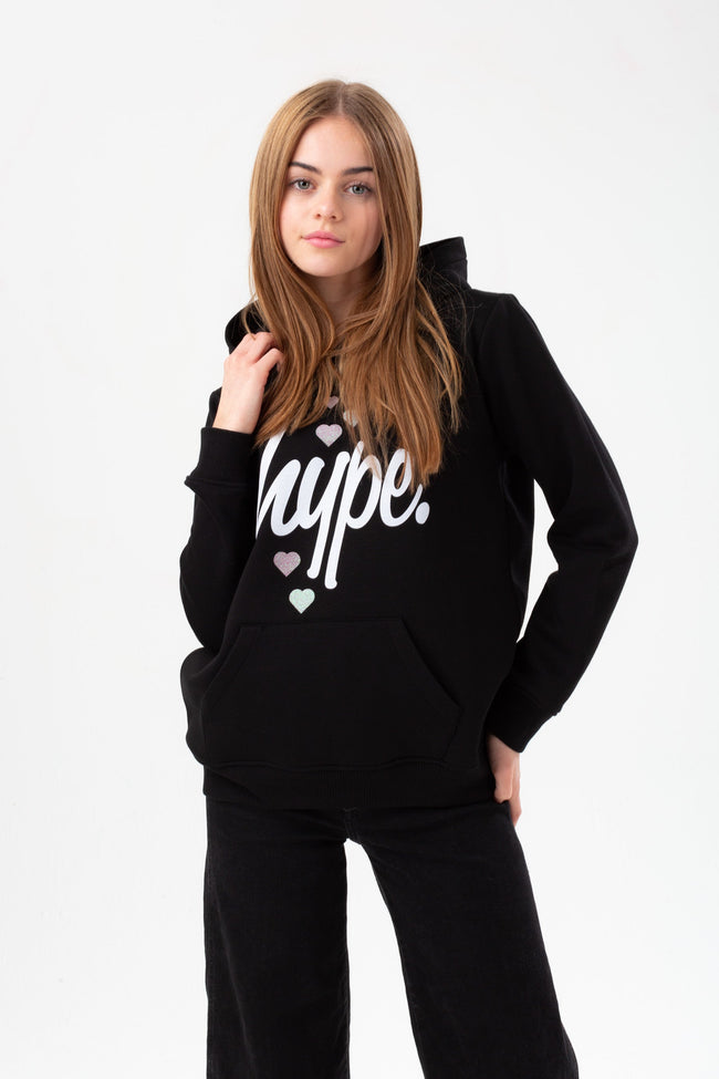 HYPE GIRLS BLACK HEARTS HYPE SCRIPT HOODIE