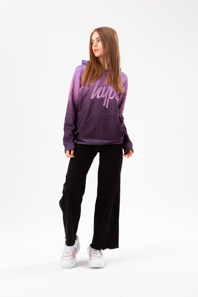 HYPE GIRLS PURPLE SPECKLE FADE GLITTER SCRIPT HOODIE