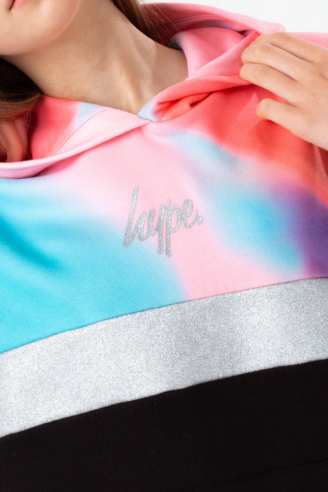 HYPE GIRLS BLACK PASTEL WAVE PANEL SCRIPT HOODIE