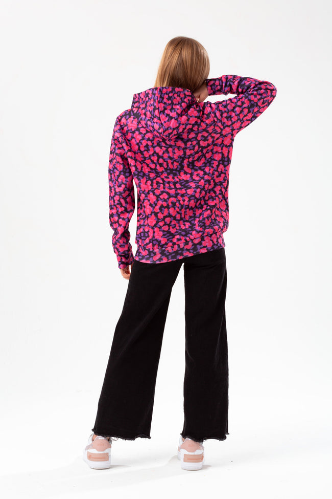 HYPE GIRLS PURPLE NEON CHEETAH FOIL SCRIPT HOODIE