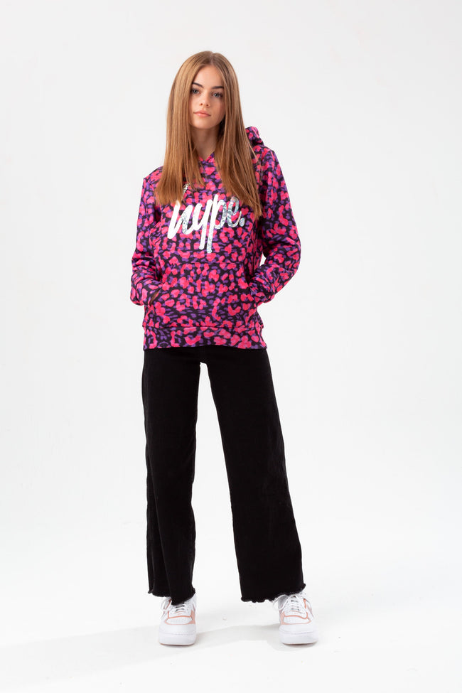 HYPE GIRLS PURPLE NEON CHEETAH FOIL SCRIPT HOODIE