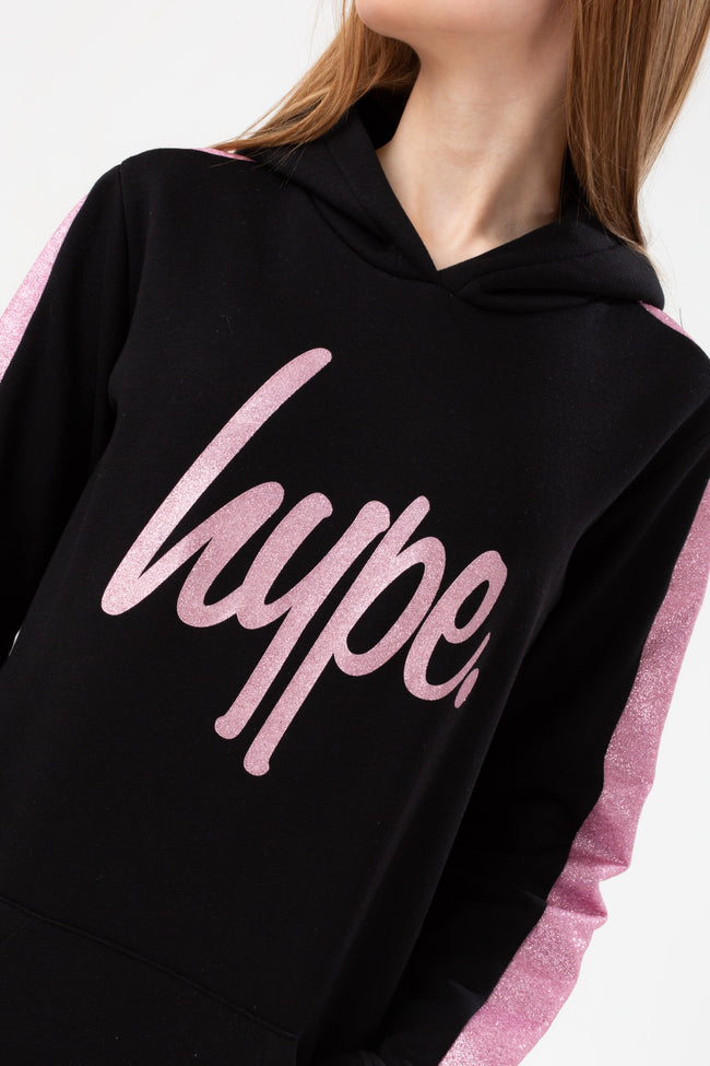 HYPE GIRLS BLACK PINK PANEL SCRIPT HOODIE DRESS