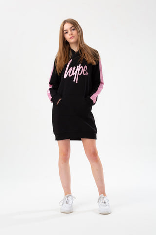 HYPE GIRLS BLACK PINK PANEL SCRIPT HOODIE DRESS