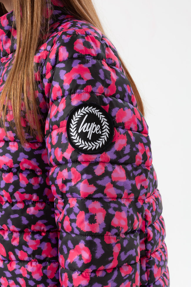 HYPE GIRLS PURPLE NEON CHEETAH PADDED ARM CREST JACKET