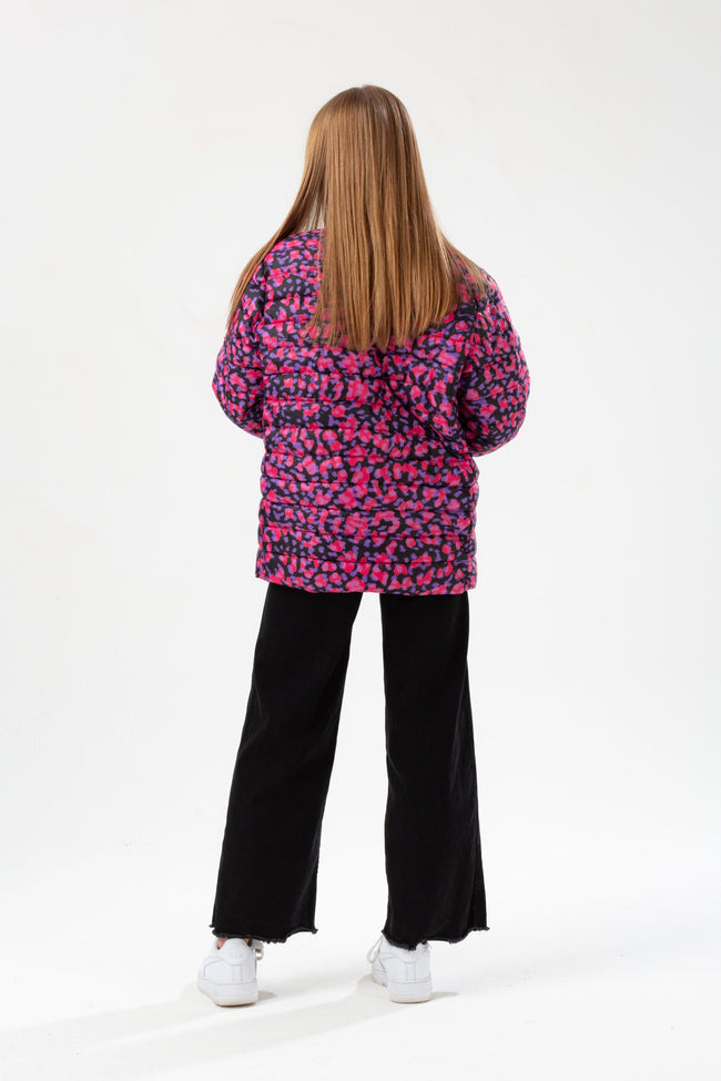 HYPE GIRLS PURPLE NEON CHEETAH PADDED ARM CREST JACKET