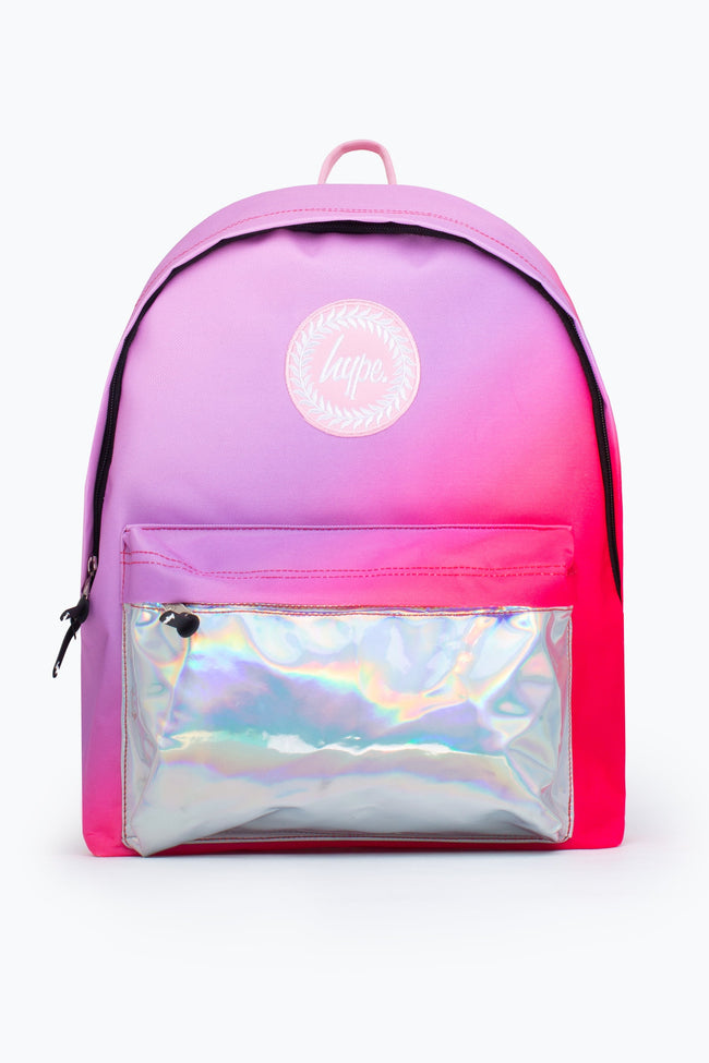 HYPE UNISEX PINK FADE HOLOGRAPHIC POCKET CREST BACKPACK