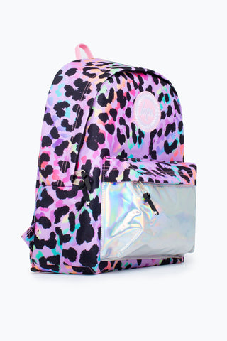 HYPE UNISEX PURPLE RAINBOW LEOPARD HOLOGRAPHIC POCKET CREST BACKPACK