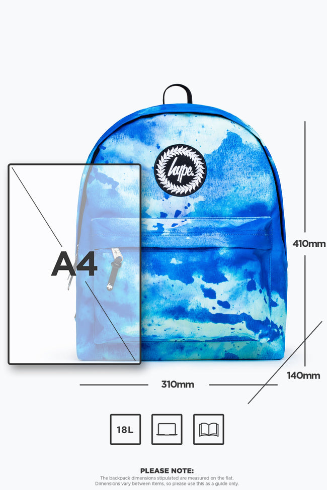 HYPE UNISEX BLUE WATERCOLOUR CREST BACKPACK